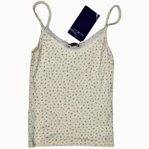 Brandy Melville Sage Green Floral Pointelle Lace Cami Tank Top Bow NWT One Size